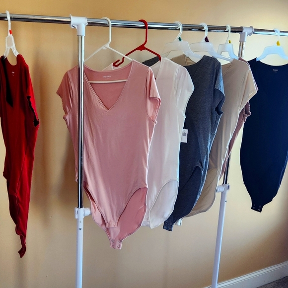 Women's V-Neck Bodysuit - Pink, White, Gray, Tan, Brown Black, and Burgandy. - Picture 1 of 16
